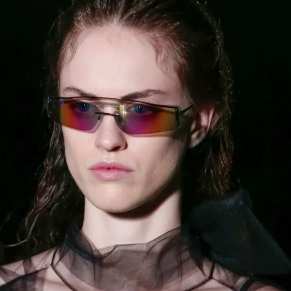 $390 Prada Rectangular Shield Sunglasses Blue Mirror Black Frame Lightweight NIB - Picture 5 of 16